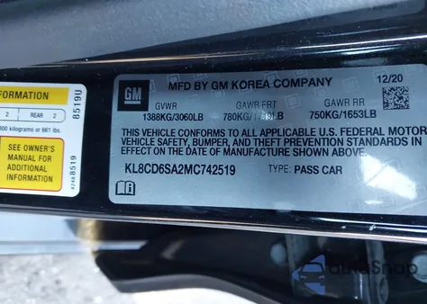 2021 Chevrolet Spark Fwd 1Lt Automatic z USA, uszkodzony, nr VIN KL8CD6SA2MC742519